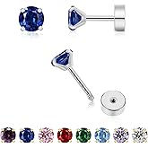 3MM Tiny CZ Stud Flat Back Earrings for Women Men, Dainty Small Gold Screw Back Stud Earrings Hypoallergenic Flatback Cubic Zirconia Cartilage Earring Helix Tragus Conch Piercing Jewelry Gift(CZ)