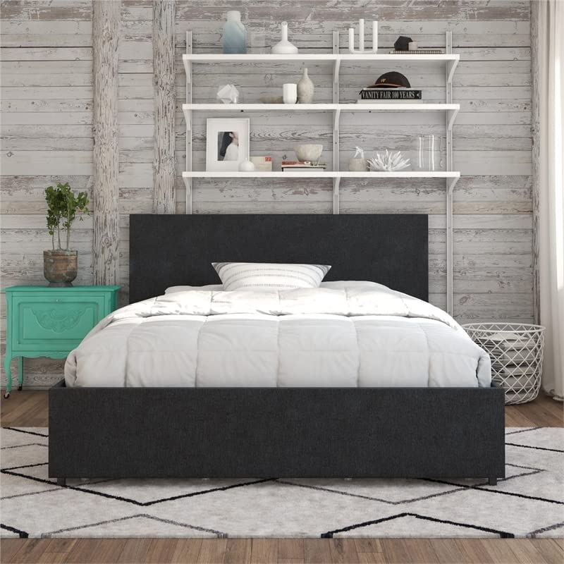Novogratz Kelly Upholstered Bed with Underbed Storage Drawers and Clean