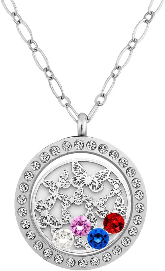 Pugster New Style Floating Crystal Butterfly Charms Locket Necklace Memory Magnetic Pendant for Women