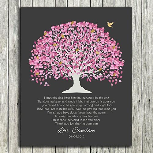 8x10 Unframed Print Personalized Gift For Mother of Groom Father Parents I Knew The Day Pink Canopy Leaves on Dark Gray Custom Wedding Art