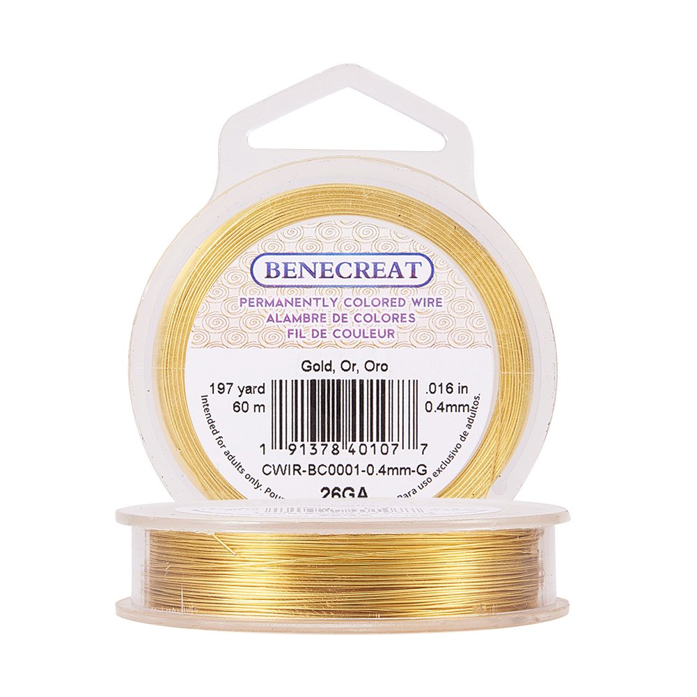 BENECREAT 26GA 60M/66Yard Copper Wire Permanently Colored Wire, Gold Color
