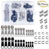 Aneco 96 Pieces Zipper Repair Kit Zipper Replacement with Storage Box, Silver and Black
