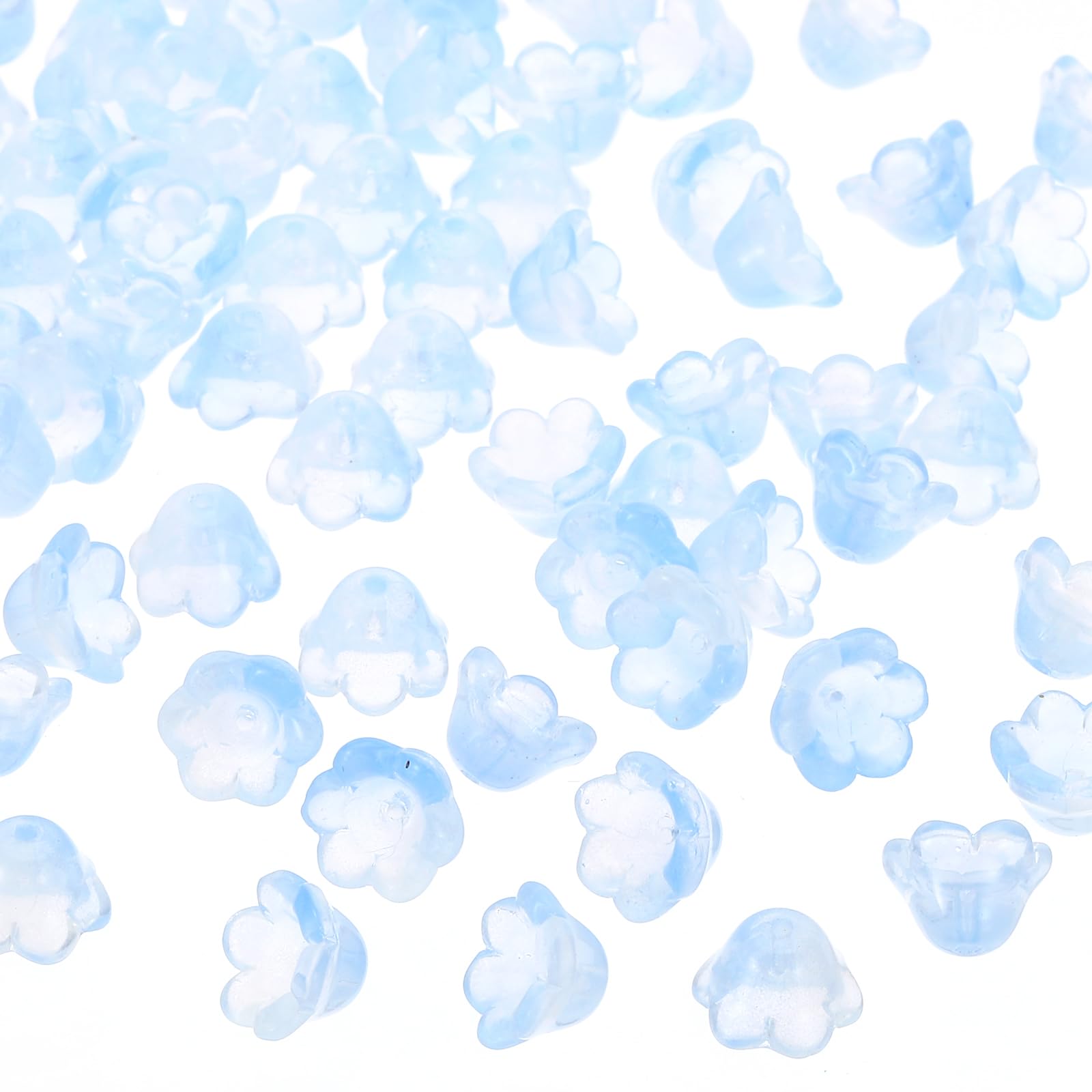 PATIKIL Glass Trumpet Flower Beads, 100 Pcs Gradient Flower Bead Charm for DIY Craft Decorations, Light Blue