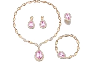 FUNOJOY Womens Luxury Africa Dubai 18k Gold Plated Jewelry Sets Wedding Rhinestone Crystal Bib Statement Necklace Earrings Set for Brides Party Prom