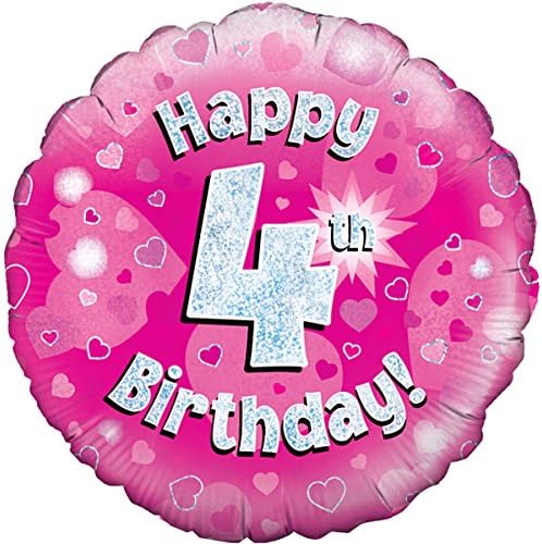 Oaktree 18" Happy 4th Birthday Pink Holographic Balloon