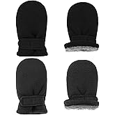 Toddler Baby Boy Girls Winter Warm Mittens - Kids Easy-On Sherpa Fleece Lined Snow Infant Gloves 2 Pairs