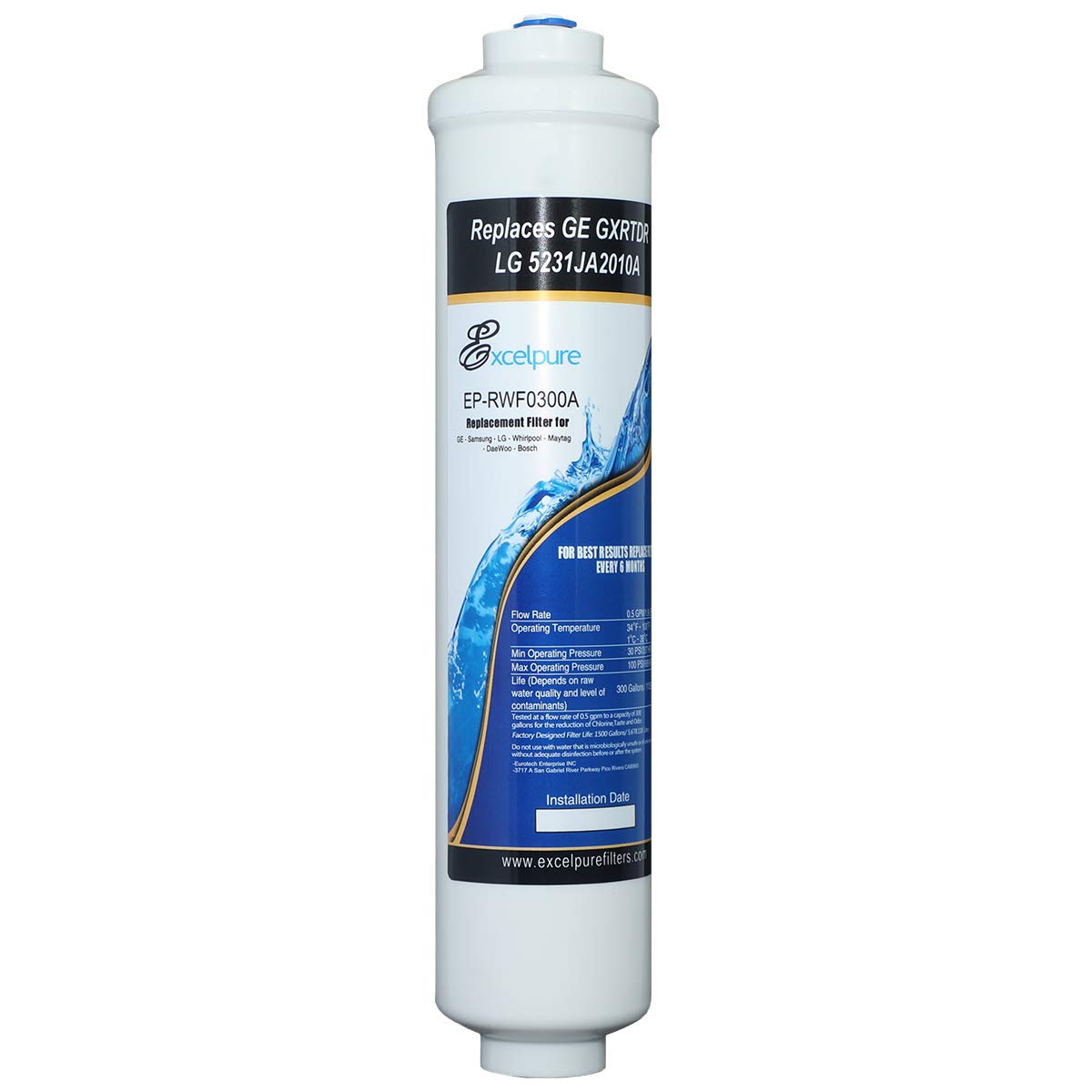 EXCELPURE Inline Water Filter Compatible With GE GXRTDR, GXRTPR, GXRTDQ
