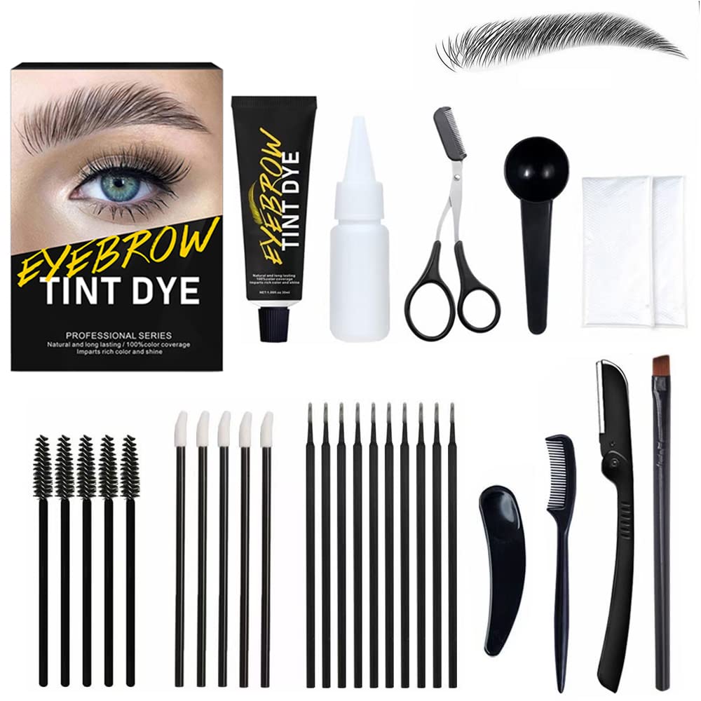 SHEEYOON Eyebrow Dye Kit, Professional Update Formula Brow Eyelash Tint Cream, Natural Semi Permanent Brows Color Long last for 4 weeks (Black)