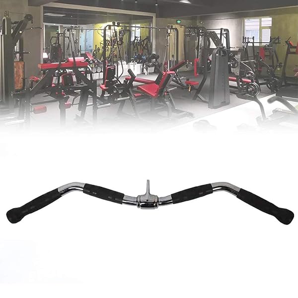 LAT BAR CABLE MACHINE ATTACHMENT, CURL PULLDOWN BAR WITH FULL ROTATION AND RUBBER HANDLE FOR GYM, STRENGTH WORKOUT, BODY TRAINING, MUSCLE BUILDING, 30 INCH