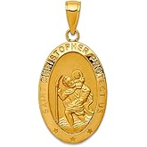 JewelryWeb 14k Yellow Gold Solid Satin Polished back Saint Christopher Medal Pendant Necklace 22x15mm Pendant for Women
