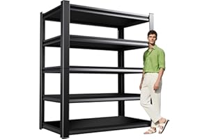 XCXVVB Garage Shelving,Heavy Duty Garage Storage Shelves,Metal Shelving Unit,5 Tier Adjustable Steel Utility Shelf,Use for Basement,Warehouse, Pantry Closet,Black (72" H*59" W*19.7" D)