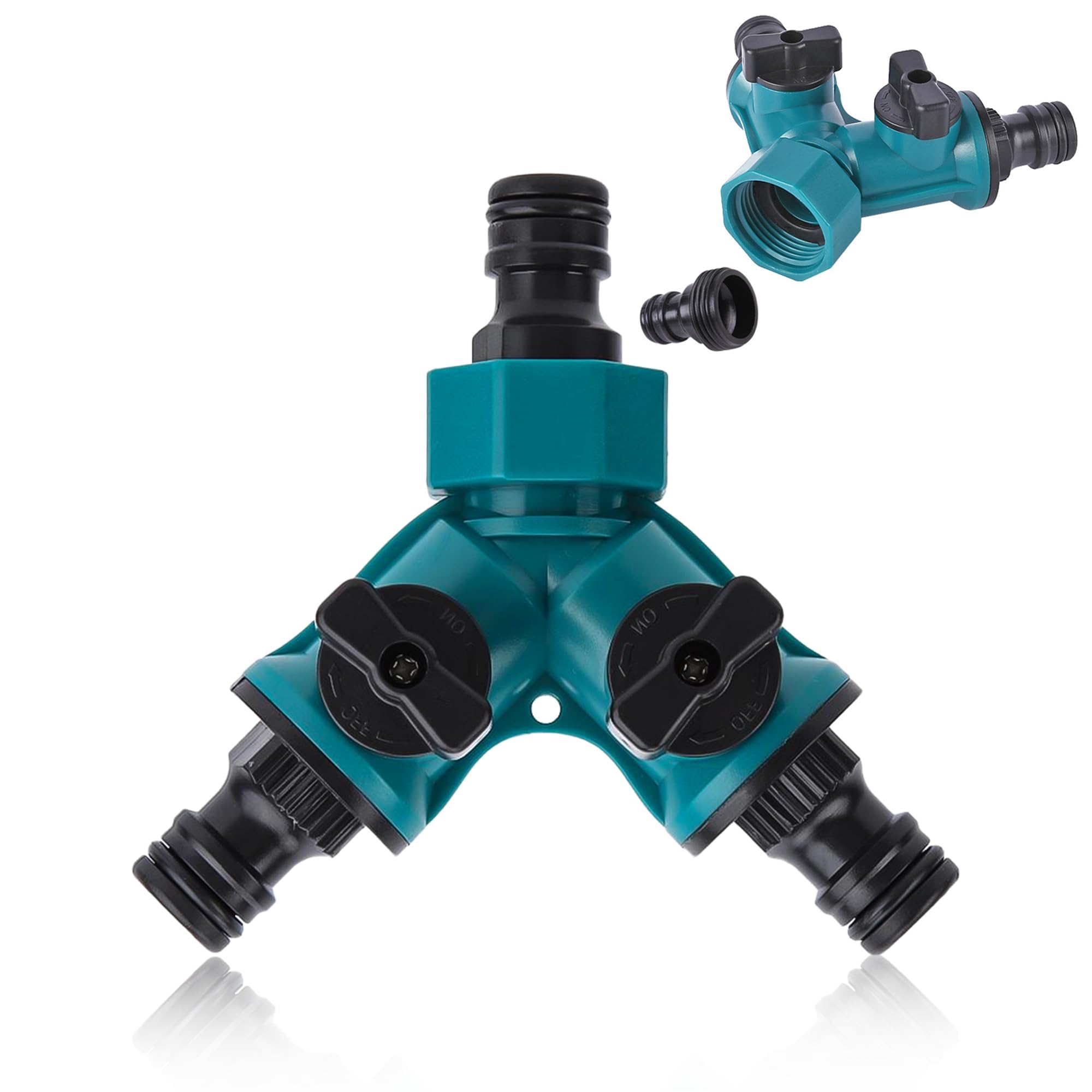 Luokeily 2 Way Green Hose Splitter, Garden Hose Y-Splitter Connection with Individual On/Off Valves for Water Pipe
