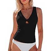 GRAPENT Tankini Tops for Women Swimwear Twisted Keyhole Padded Bathing Suit Beach Vacation Modest Swimsuit Swim Top Only