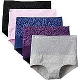 Lashapear Womens High Waist Underwear Solid Color Tummy Control Cotton Brief Panties 3/5 Pack