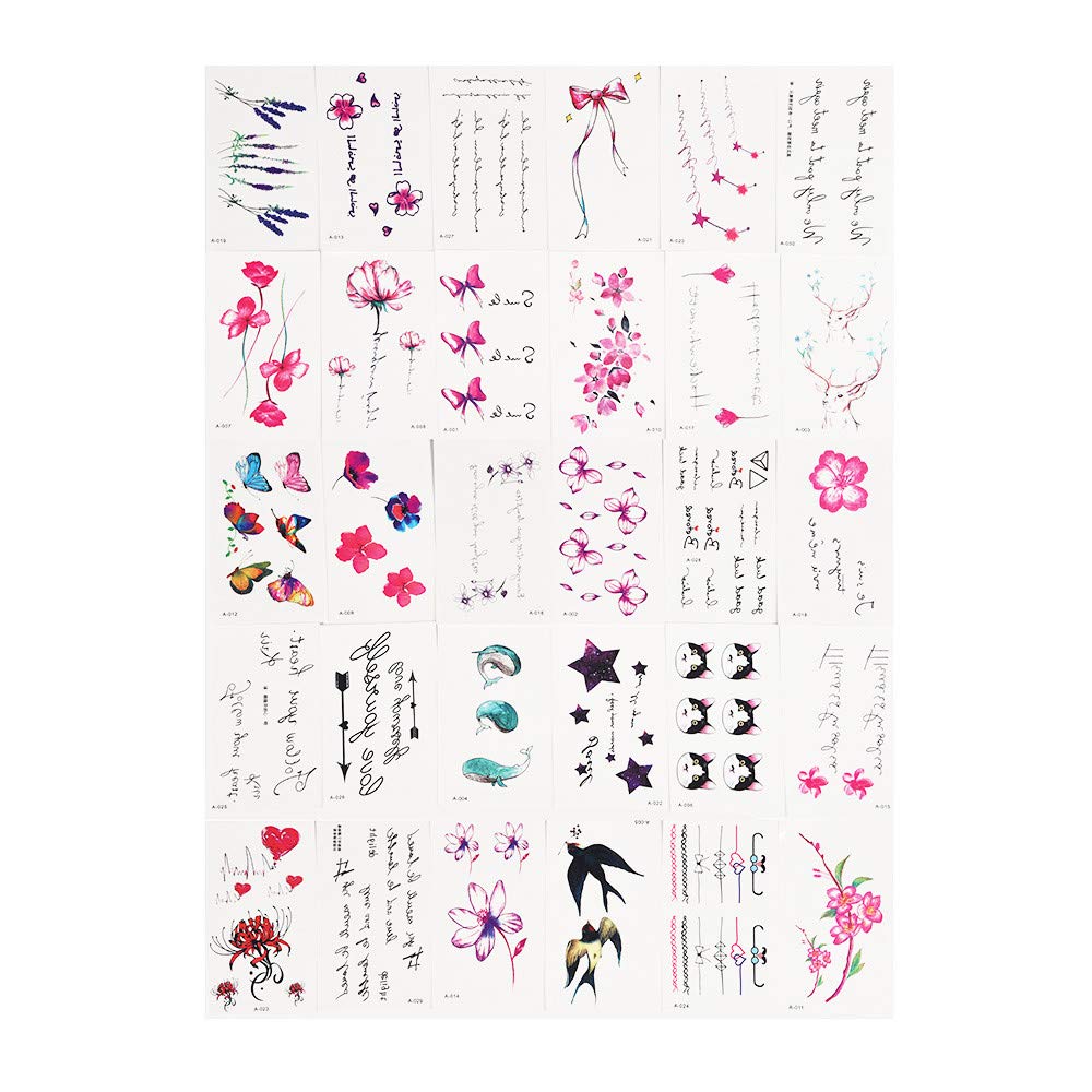 YALANK 30 Sheets Temporary Tattoos Sticker For Women Girls Models Adults, Colorful Body Art Sticker Makeup Waterproof Sexy Realistic Arm Fake Tattoos Sticker Hand Neck Wrist Fashion