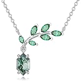 PYTALI Sterling Silver Moss Agate Pendant Necklace for Women Hexagonal Moss Agate Zircon Branch Pendant Necklace Jewelry Birthday Gift Valentine's Day Christmas for Her