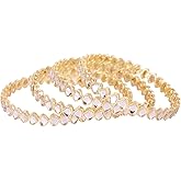 Efulgenz Indian Bangles for Women Faux Kundan Crystal Bracelet Set Indian Wedding Bridal Bracelet Bangle Set Party Fashion Statement Jewelry (4 Pcs)