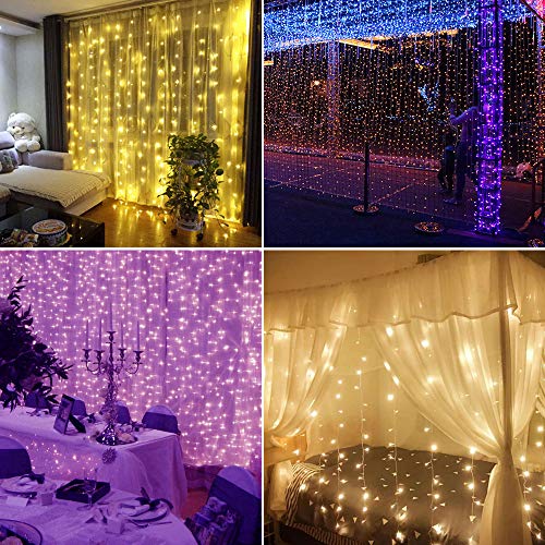 KJOY 16 Color Changing Rainbow Curtain Lights Backdrop Window String Lights, 310LED USB Remote Control Fairy Icicle Lights for Valentine\'s Day, Bedroom, Weddings, Party, Christmas Decor, Birthday