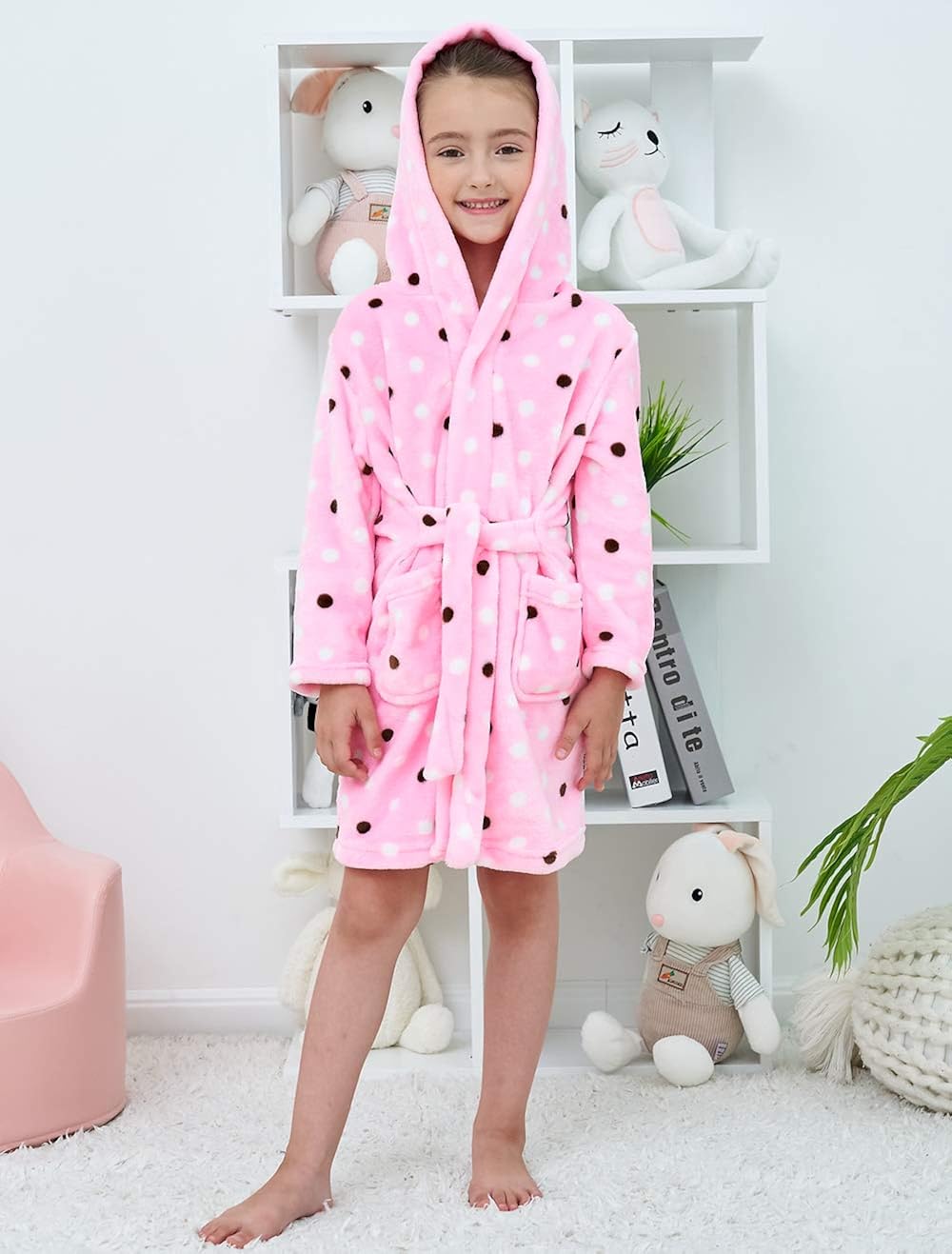 Kids Bathrobes for Girls Boys, Baby Toddler Robe Hooded Flannel Bathrobe Pajamas Sleepwear for Girls Boys: Clothing