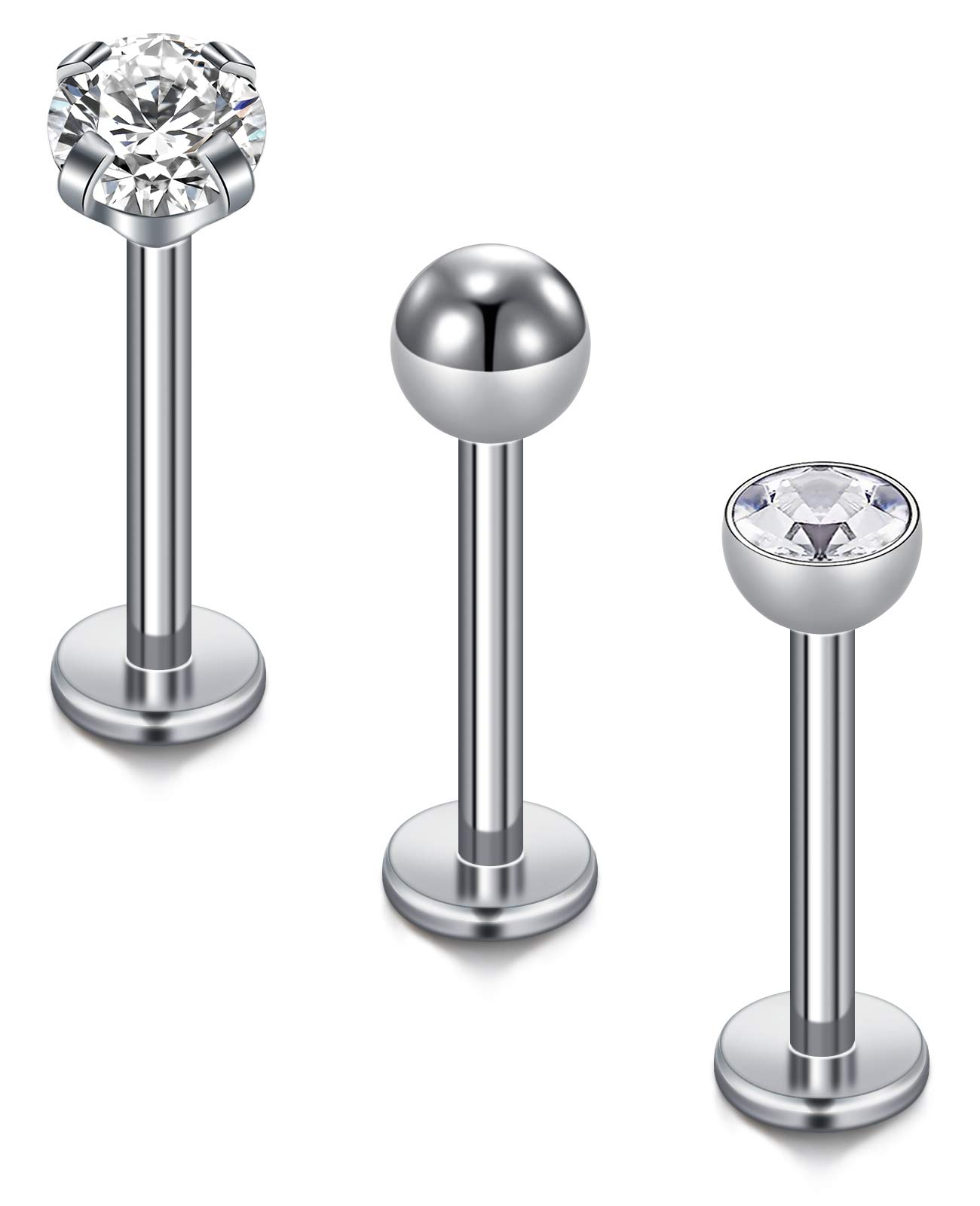 CIZME 3pcs Titanium Lip Labret Studs Bars 16G 6mm 8mm 10mm Helix Tragus Cartilage Earring Studs Piercing