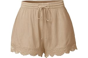 MAMIDAY Womens Casual Shorts Linen Drawstring Elastic Waisted Summer Beach Lace Shorts Lightweight Loose Yoga Athletic Shorts