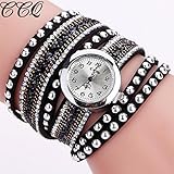 Hot Sale! AMA(TM) Women Fashion Rhinestones Bracelet Watches Casual Wrap Around Wristwatch Gifts (Black)