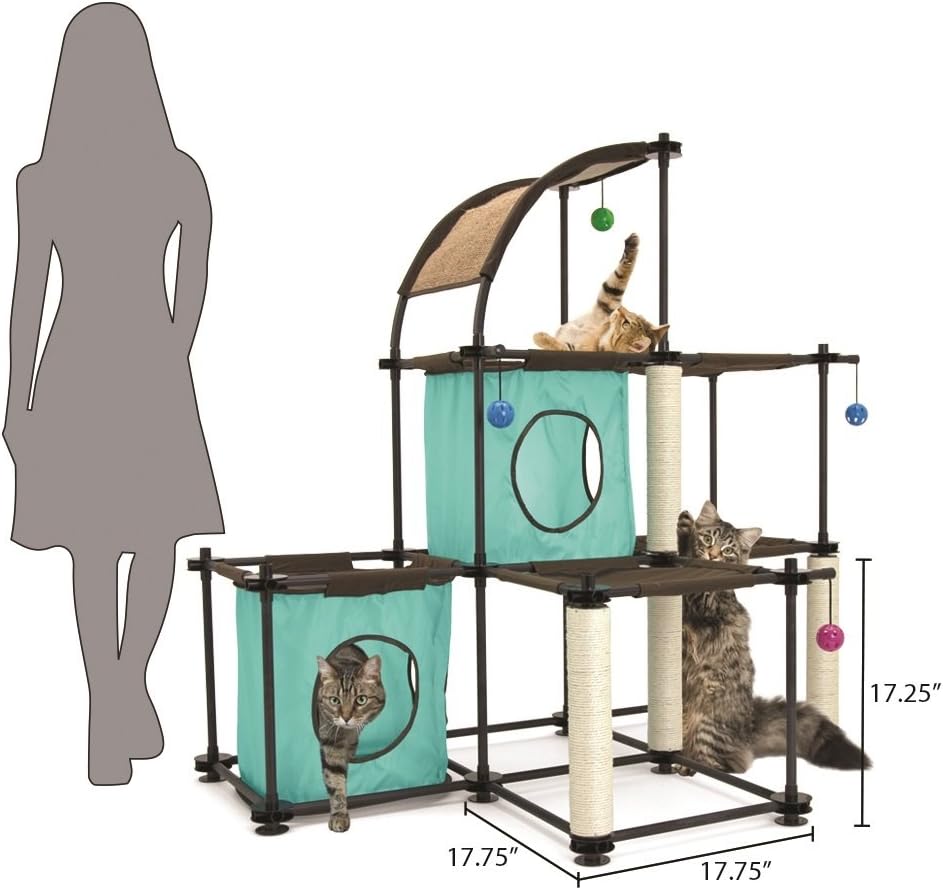 Kitty City Claw Mega Kit Cat Furniture, Cat Feeding Colletion, Cat Condo Collection, Cat Toy, Cat Tree, Mega Kit-Green, 3 levels, Model Number: SPO-0587 : Cat Tower : Pet Supplies