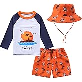 Toddlers and Baby Boys' 3-Piece Swimsuit Trunk and Rashguard Sun Hat Set