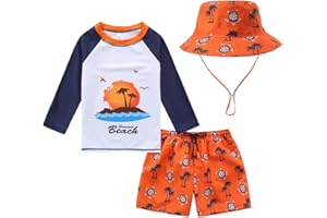 FRAPRASTY Toddlers and Baby Boys' 3-Piece Swimsuit Trunk and Rashguard Sun Hat Set