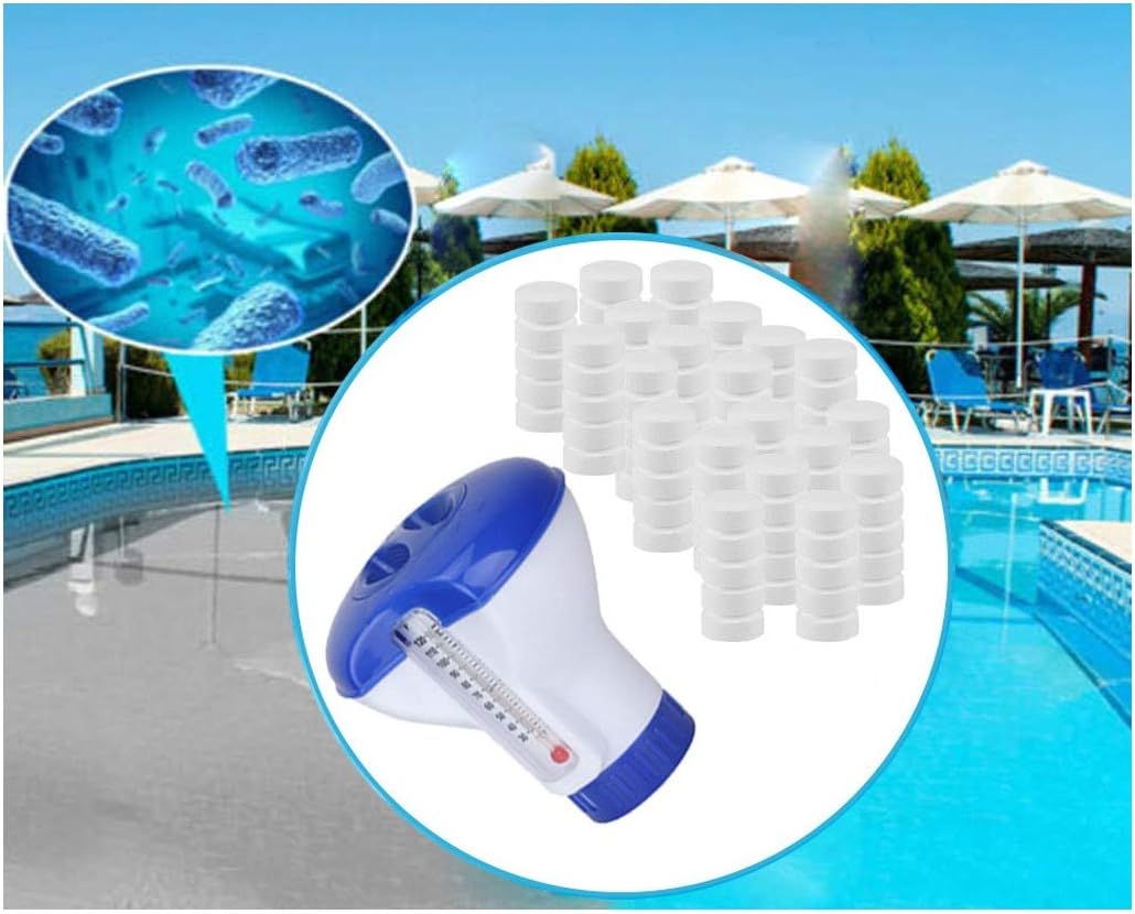 200g Swimming Pool Chlorine Tablets Tablet Pool Cleaning Tablet Effectively Purify Water Swimming Pool Effervescent Tablet with Floating Tablet Dispenser for Home Pool Tubs and Spa
