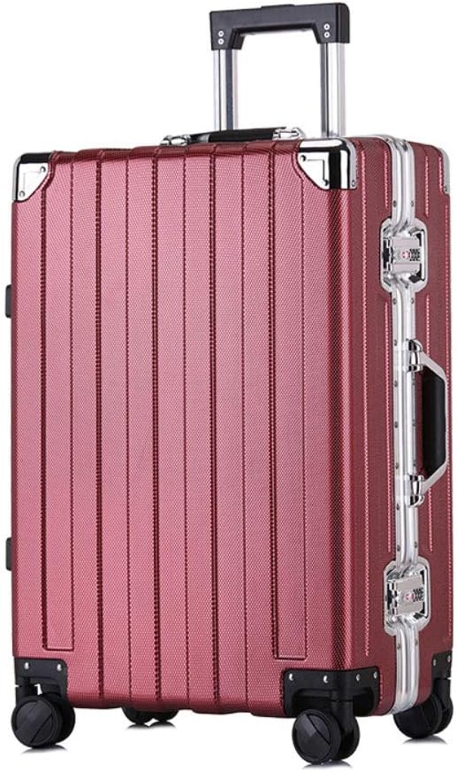 Trolley case Trolley Case 20 Inch / 24 Inch Universal Wheel Aluminum Alloy Frame Men and Women Suitcase Business Boarding Passcode Suitcase Carrying Clothes (Color : Red, Size : 24 inch)