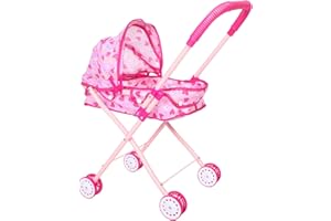 JECOMPRIS Foldable Doll Stroller with Iron Frame Realistic Pushchair for Dolls Portable and Easy to Store for