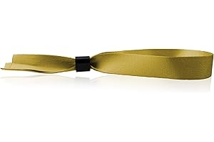 100 WristCo Gold Cloth Event Wristbands – Plastic Closure to Prevent Transfer or Reuse – Premium-Grade Fabric Bracelets for Party Entry, Summer Camp, VIP Identification, Drink Ticket ID