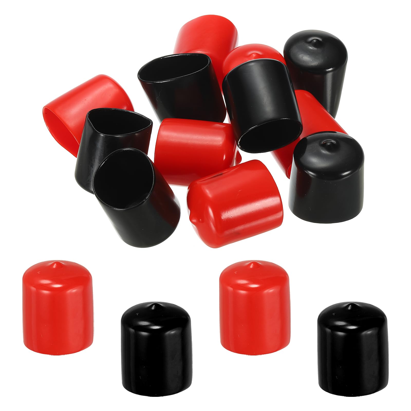 PATIKIL 28 mm Round Rubber End Caps, 12 Pack Vinyl Bolt Cover Caps Flexible Screw Thread Protectors for Metal Tubing Rod Bolts, Black-Red