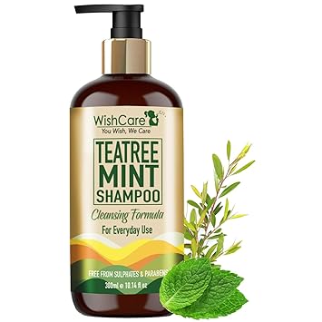 WishCare Tea Tree Mint Shampoo - Cleansing Formula - Free from Mineral Oils, Sulphates & Parabens - For All Hair Types - 300 Ml