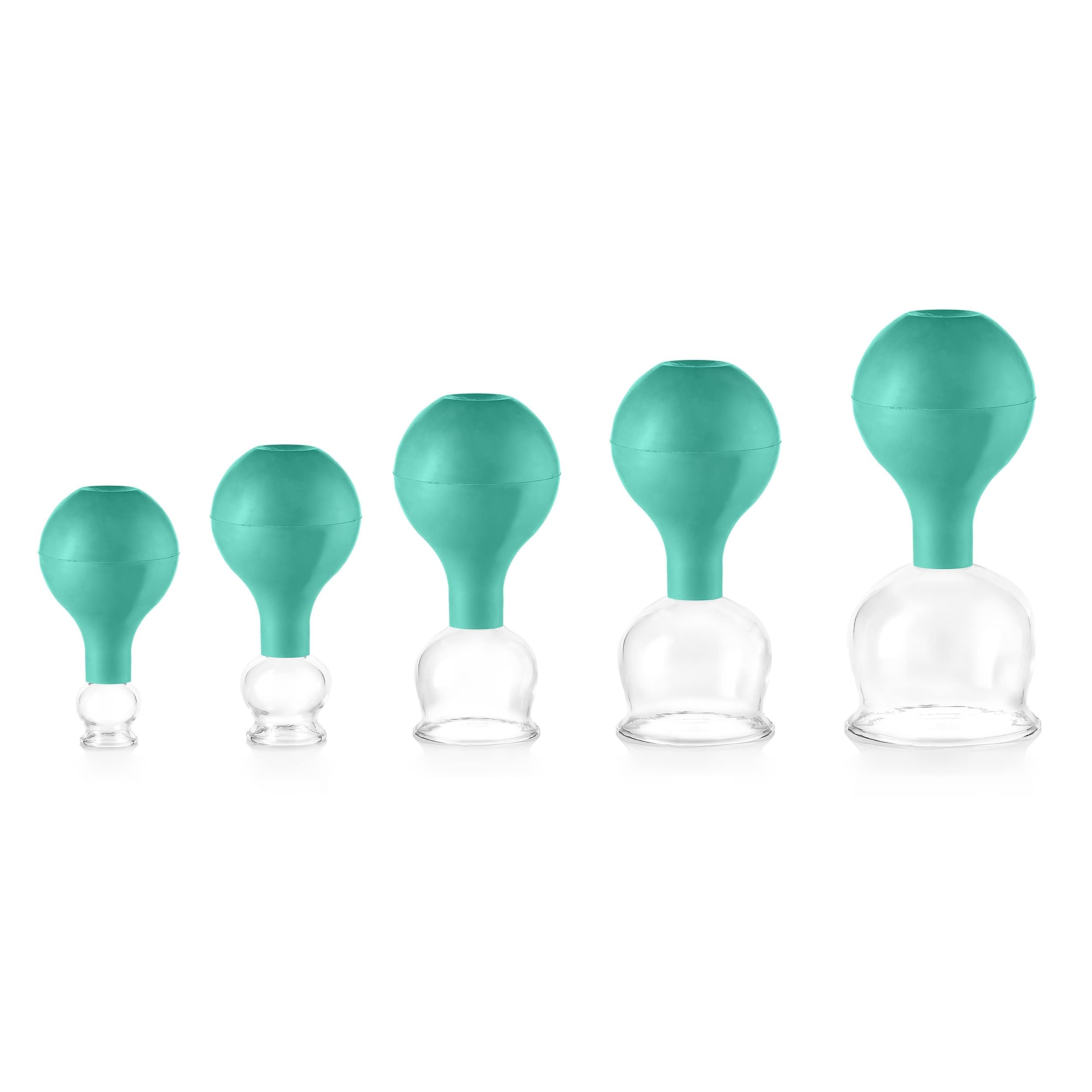 pulox Real Glass Cupping Glass Set of 5 Including Suction Ball 25 mm, 32 mm, 40 mm, 52 mm & 62 mm Green
