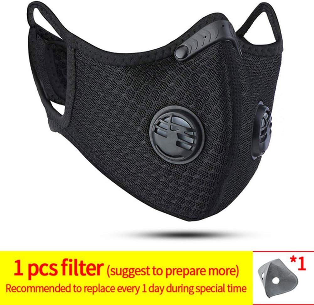 PICKME Reusable Dust Mask, Extra Activated Carbon N99 Filters, Protection Running Cycling Outdoor Activities (1 Black Mask + 1 Filters)