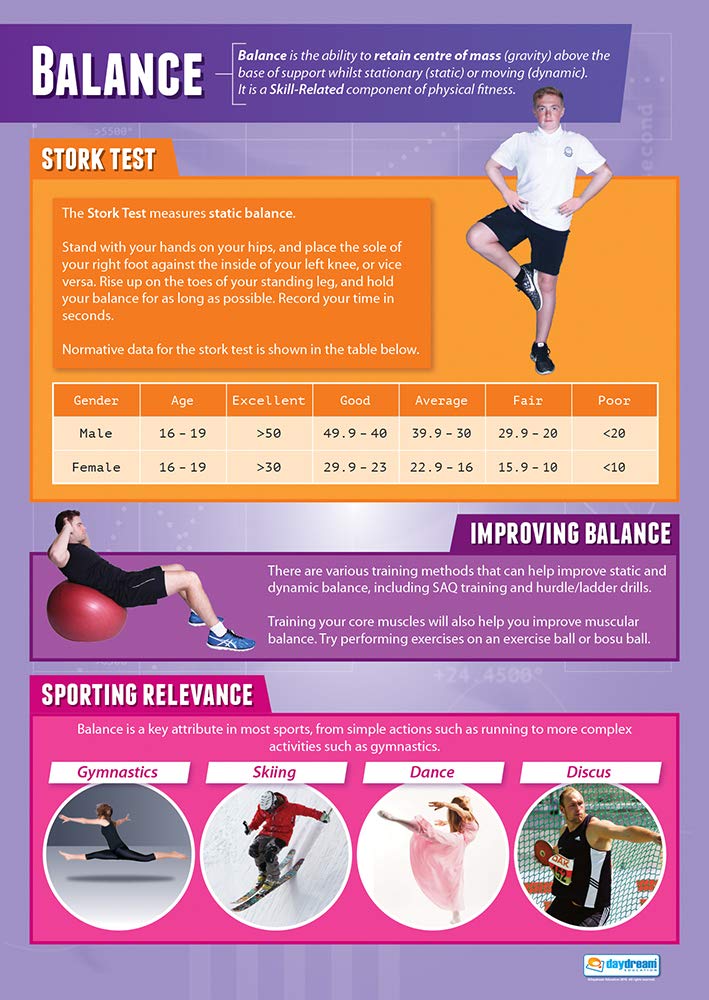 Balance | PE Posters | Laminated Gloss Paper measuring 850mm x 594mm (A1) | Physical Education Charts for the Classroom | Education Charts by Daydream Education