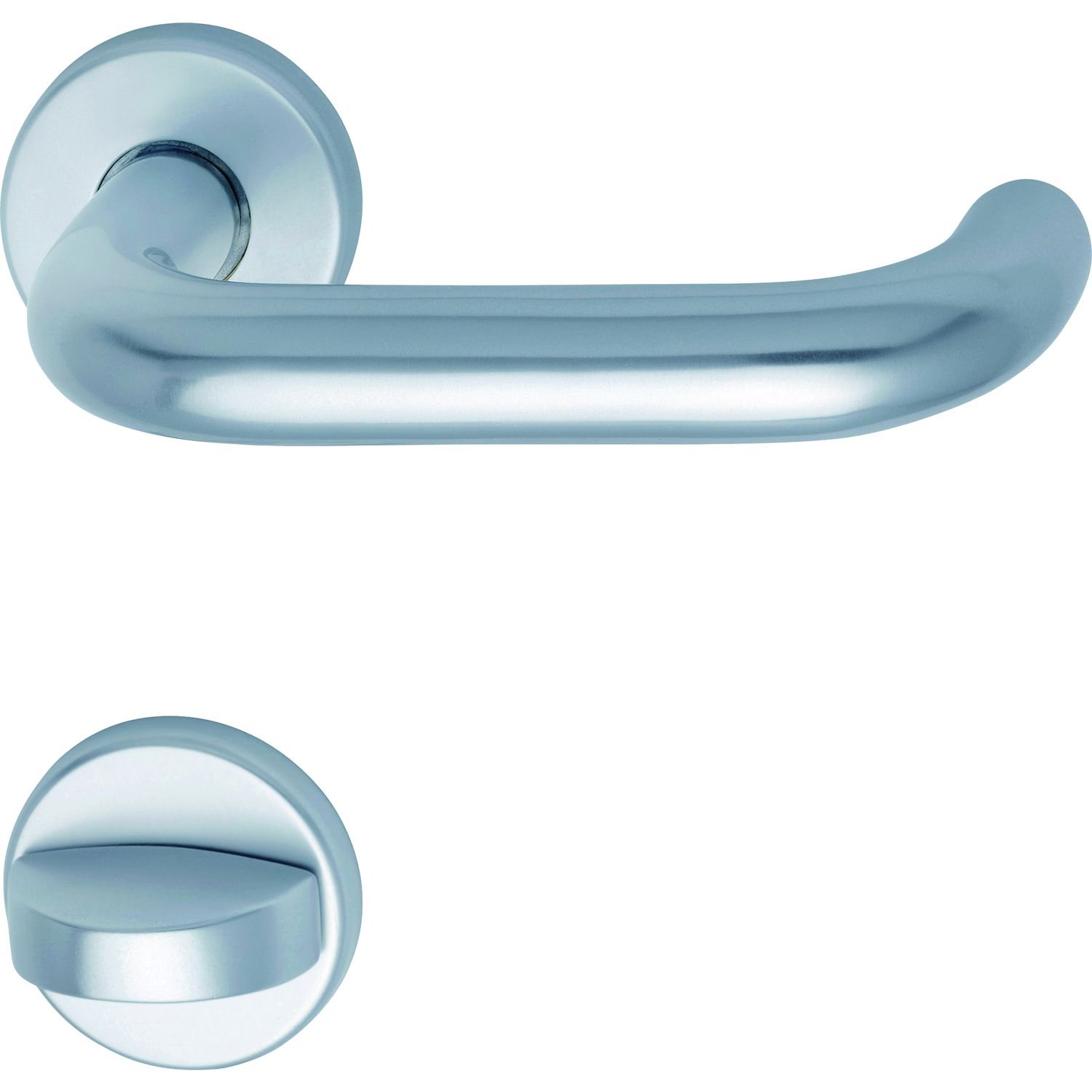 GRUNDMANN 101002 1754/D70M FH Handle Set on Rosette Toilet for Fire Doors ÖNORM Door Fitting VK 8.5, Stainless Steel, Silver