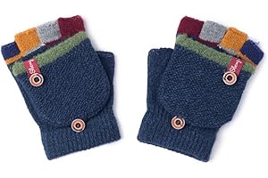 CNGYNI Kids Winter Gloves, Warm Knitted Convertible Fingerless Gloves for Baby Boy Girl with Mittens Cover Cap