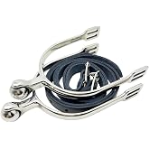 SanBluff Women's English Roller Ball Bumper Spurs Set, 1 1/4" (30mm) Neck | 304 Stainless Steel Riding Spurs &amp; Leather Straps for Equestrian, Trail Riding and Western Shows (3.7 Inch Arch, 6.0 oz)