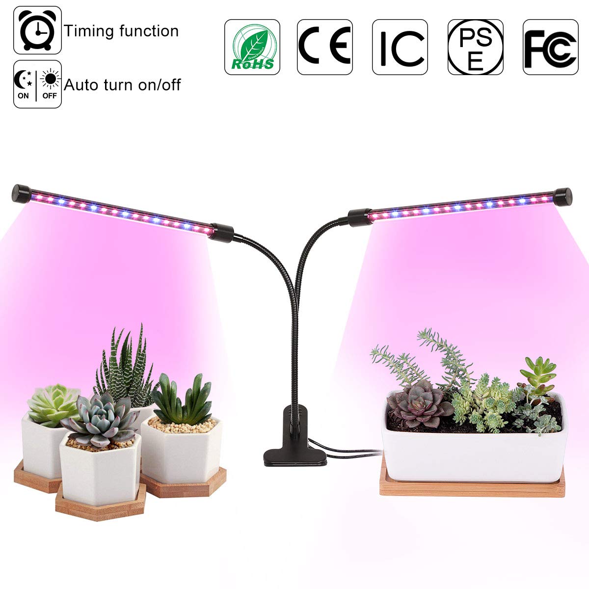 LED Grow Light,INKERSCOOP Upgraded Grow Lamp Auto ON/Off 18W 36 LED Dual Head 3-6-9-12-15 Timer 5 Dimmable Levels Plant Growing Lights 3 Light Spectrum Switching Blue/Red/RED&Blue Light