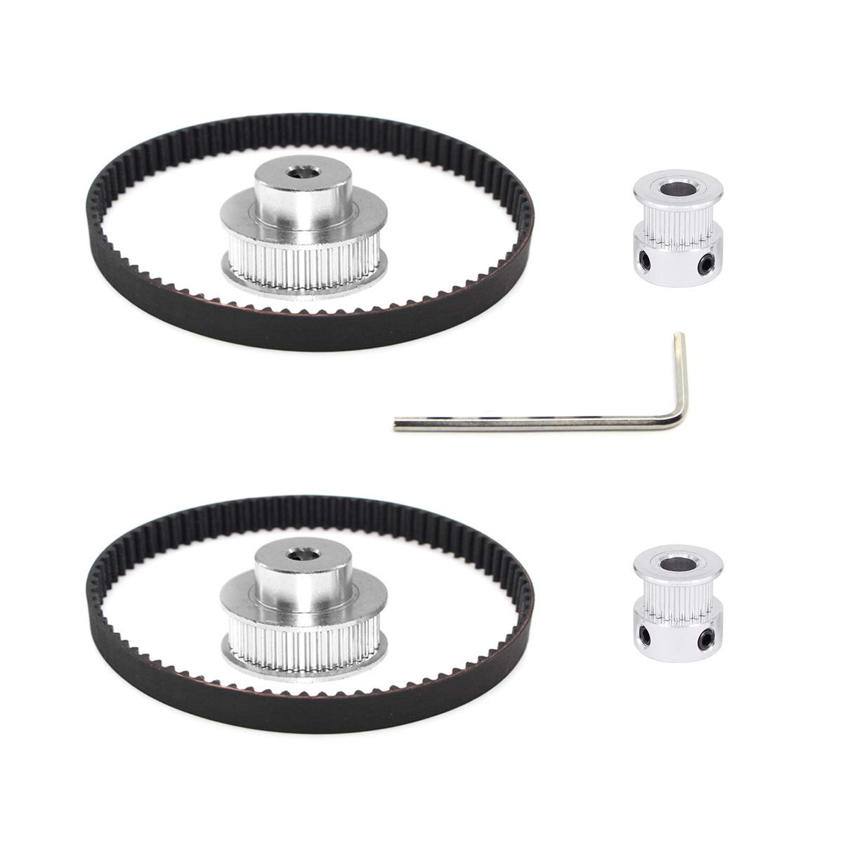 Befenybay 2Kit 2GT Synchronous Wheel Aluminum Timing Pulley with 2pcs Length 200mm Width 6mm Belt (20-48T-6.35B-6)
