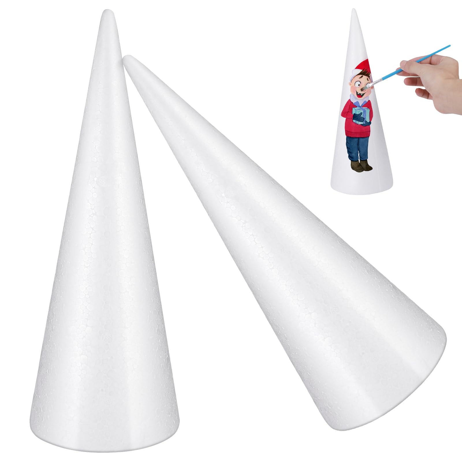 Happyyami 2pcs 30cm White Craft Foam Cone Polystyrene Cone Christmas Cone Shape Foam Cone Foam Tree Cones Foam Cone
