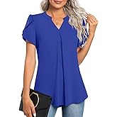 Anyhold Women's Summer Dressy Chiffon Blouse Notch V Neck Petal Sleeve Tops Loose Casual Cute Shirts for Work