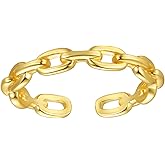 Nossa 18K Gold Plated Sterling Silver Chain Link Ring Simple Stacking Band Open Rings for Women Adjustable