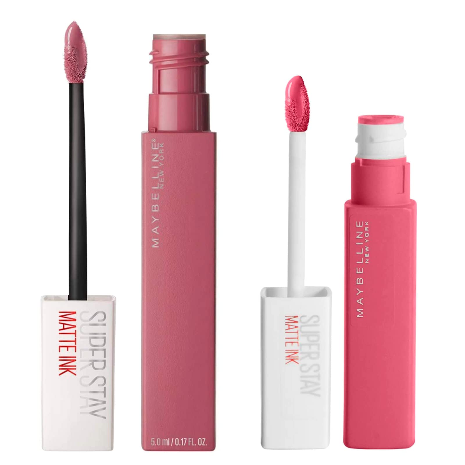 Maybelline New York SuperStay Matte Ink Lip Tint Color 15 Lover + SuperStay Matte Ink Lip Tint Color 125 Inspirer - 2 Lipsticks with Tip Applicator