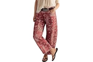 Woujisy Women's Printed Pants Fashion Summer Floral Print Denim Jeans Y2k Loose Fit Barrel Jeans