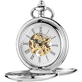 Whodoit Silver Smooth Double Open Hunter Mechanical Pocket Watch for Mens