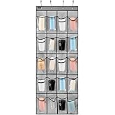 ANZORG Over Door Hanging Water Bottle Holder Cup Organizer for Kitchen Pantry Glass Bottle Storage Rack with 20 Pockets (CLEAR PVC POCKETS)